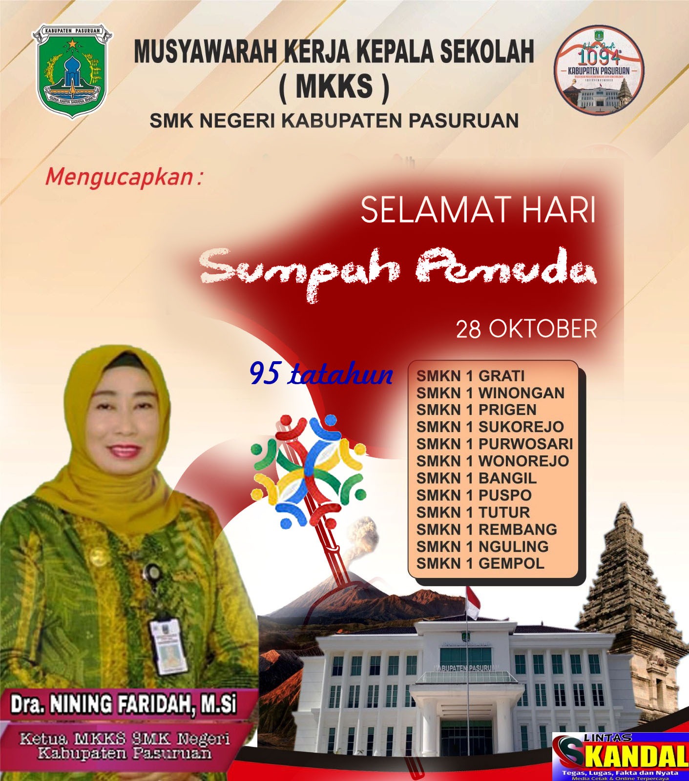 Musyawarah Kerja Kepala Sekolah (MKKS) SMK Negeri Kabupaten Pasuruan Mengucapkan Selamat Hari Sumpah Pemuda Ke-95  28 Oktober 2023,Bersama Memajukan Indonesia