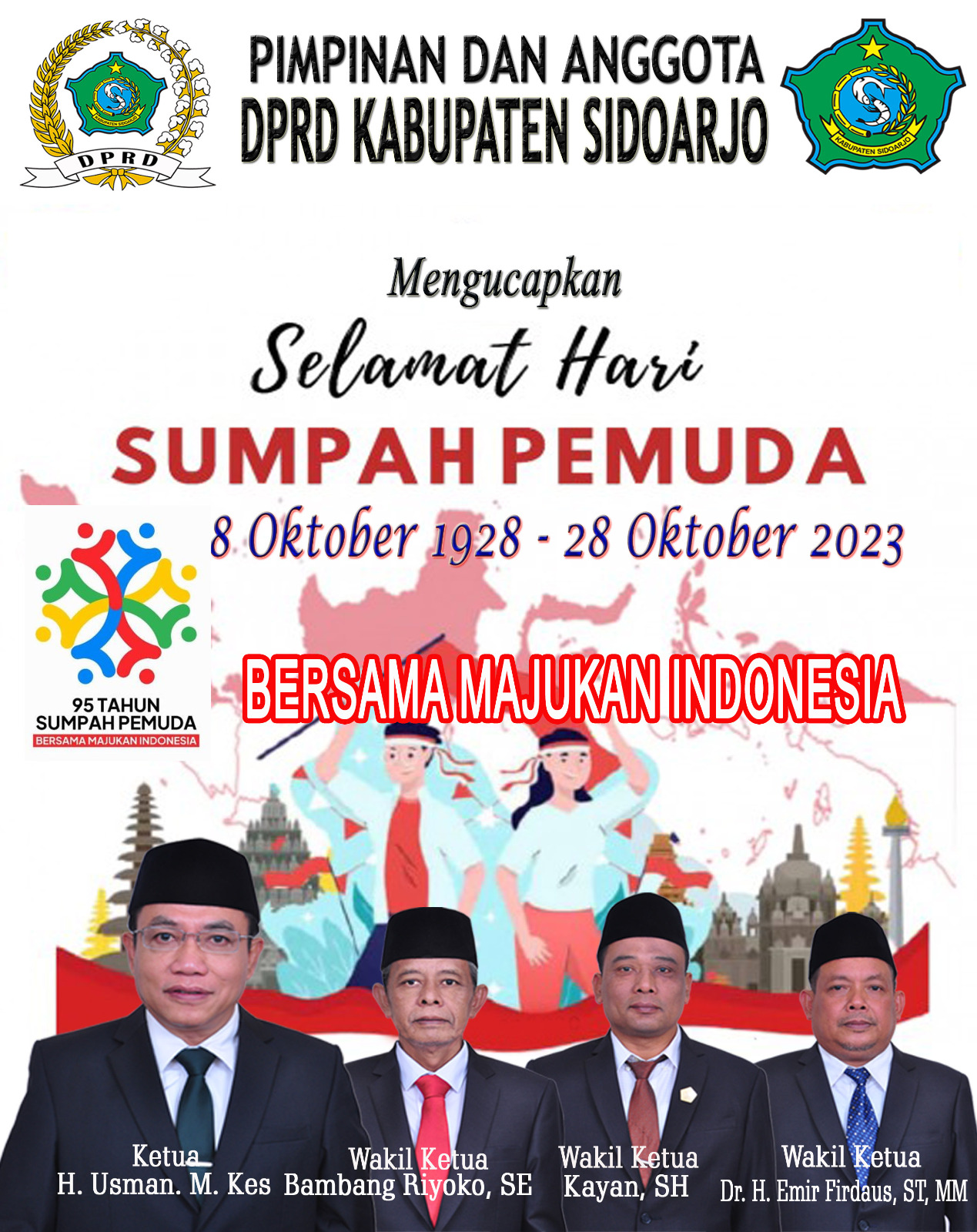 Pimpinan dan Anggota DPRD Kabupaten Sidoarjo Mengucapkan Selamat  ” HARI SUMPAH PEMUDA 8 OKTOBER 1928 – 28 OKTOBER 2023″