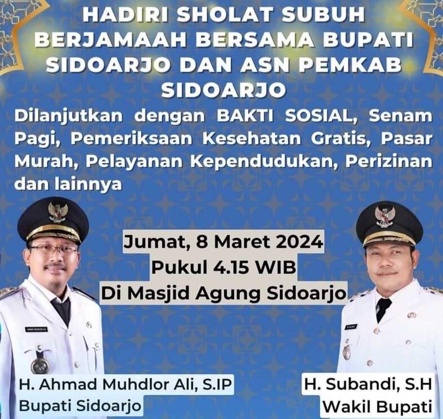 Bupati Gus Muhdlor Ajak Seluruh Pegawai Pemkab Sidoarjo Sholat Shubuh Berjama’ah di MAS